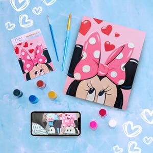 Minnie in Love Canvas Painting Kit + Video Tutorial, Painting Party Kit, DIY Paint Kit