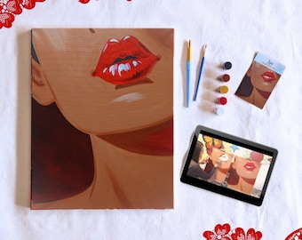 Lips Canvas Painting Kit + Video Tutorial, FREE Palettes & Aprons with Orders of 10+!, Painting Party Kit, DIY Paint Kit
