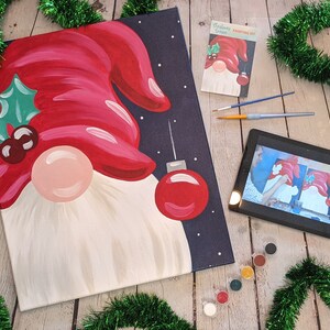 Christmas Gnome Canvas Painting Kit + Video Tutorial, FREE Palettes & Aprons with Orders of 10+!, Painting Party Kit, DIY Paint Kit