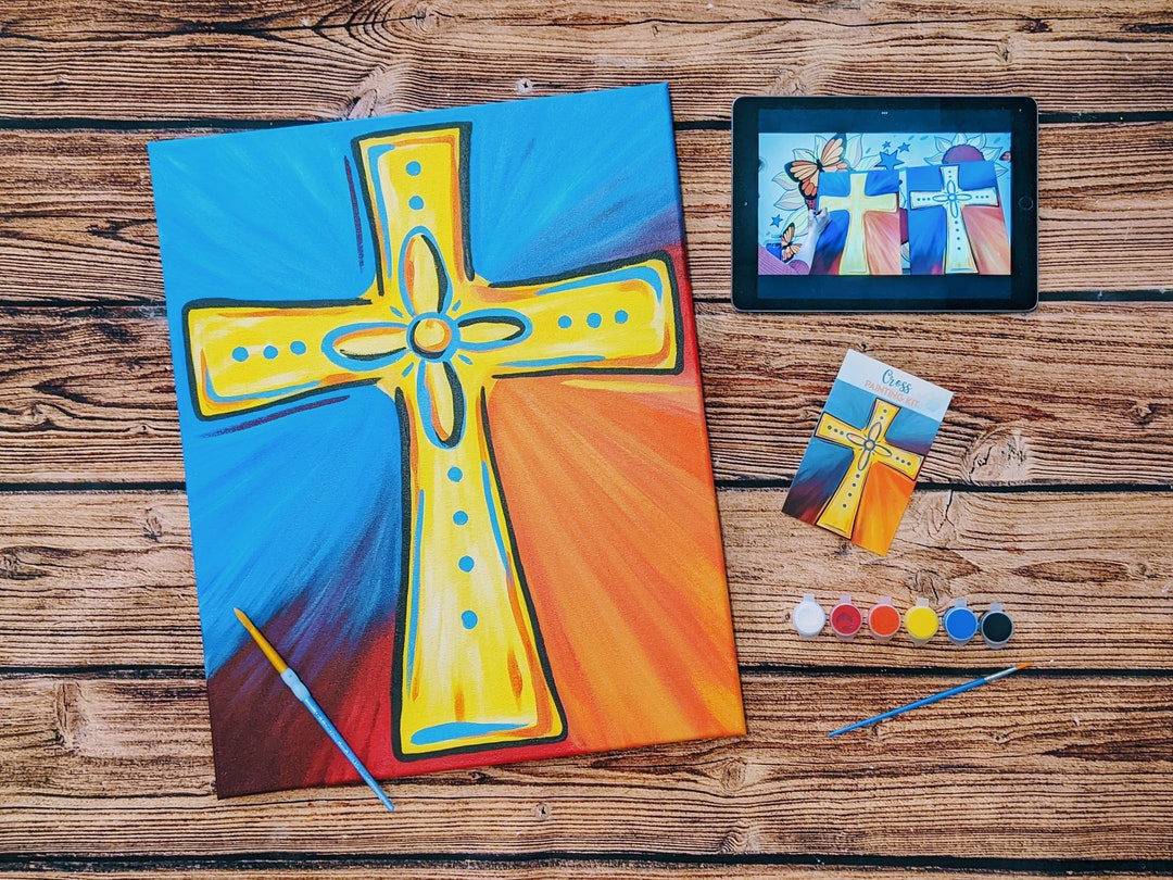Colorful Cross Canvas Painting Kit Video Tutorial, FREE Palettes & Aprons With Orders of 10