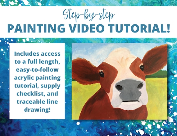Cow Canvas Painting Kit Video Tutorial, FREE Palettes & Aprons With Orders  of 10, Painting Party Kit, DIY Paint Kit 
