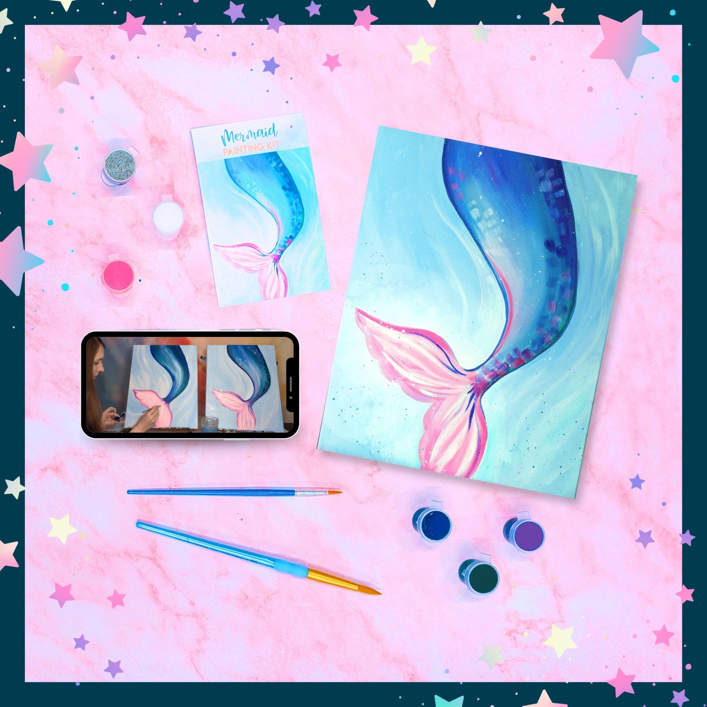 Mermaid Tail Canvas Painting Kit + Video Tutorial, Painting Party Kit, DIY Paint Kit