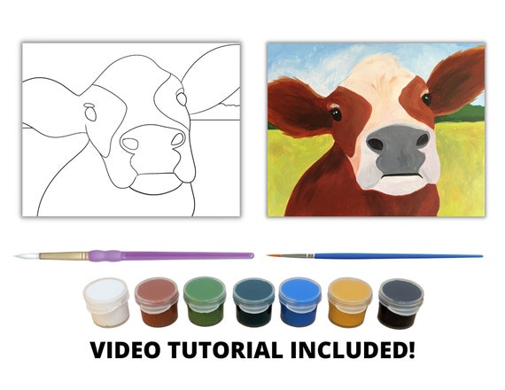 Cow Canvas Painting Kit Video Tutorial, FREE Palettes & Aprons With Orders  of 10, Painting Party Kit, DIY Paint Kit 
