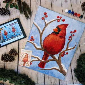 Cardinal Canvas Painting Kit + Video Tutorial, FREE Palettes & Aprons with Orders of 10+!, Painting Party Kit, DIY Paint Kit
