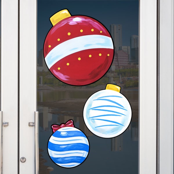 Christmas Ornaments Vinyl Window Sticker 3-Pack #2, Christmas Window Decoration, Restaurant Christmas Decor, Shop Window Decal