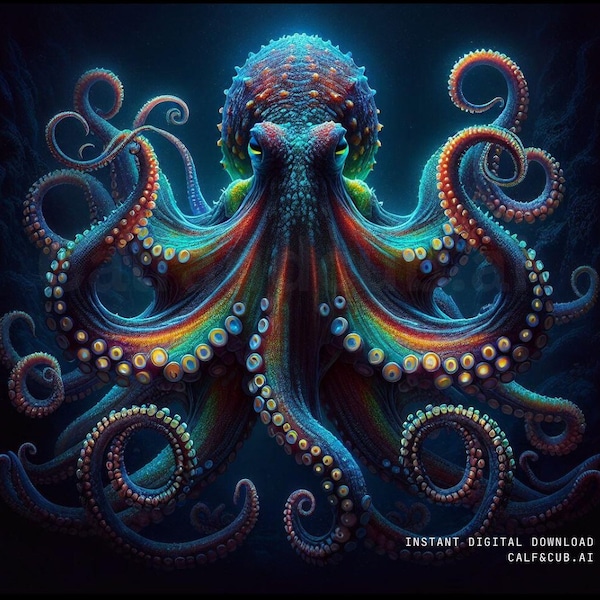 Octopus Print Under water wall art octopus artwork kraken picture gift downloadable octopus image octopus painting gift