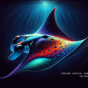 Manta Rochen Druck Wand Kunst Mantra Rochen Leben im Ozean druckbares Poster Manta Rochen Geschenk für Meeresbewohner Enthusiast Küstendekor Naturliebhaber