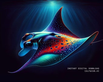Manta Ray Print, Ocean Life Wall Art (Digital Download)