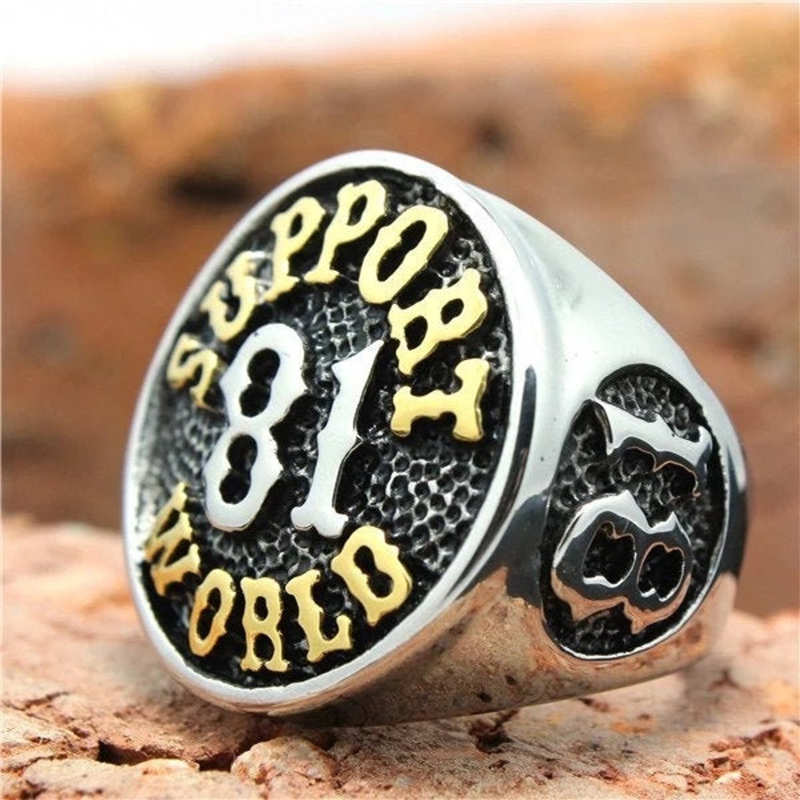 Support 81 World Ring Gold Look Hells Angels North End Etsy UK