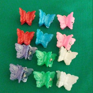 Butterfly clips 12 pc set multi-color spring clips, 90&#39;svintage Barrette,Rockabilly,Pin-Up,Bo-Ho, Hippie NOS(New Old Stock) Easter
