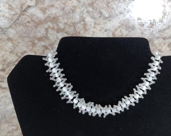 White Beaded Choker Necklace, White Pearl Like Beads with Seed Beads, Hippie Choker, Bo-Ho Choker, Gift for Her, 90s Necklace