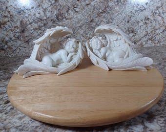Cherub Figurine Sleeping Baby Cradled in Angel Wings, Christian Home Decor Collectible, Gift for Her, Boho, Shabby Chic, Christian Theme