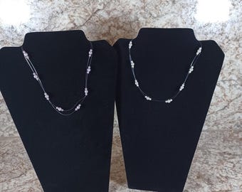 Faux Pearl Floating Necklace, Set of 2 Illusion Necklaces, Delicate Multi Strand Illusion Necklace, 90s Boho Jewelry, New Old Stock