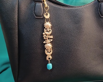 Celestial Purse Charm, Gold Toned Sun, Moon, Stars, Gold Bag Accessory, Boho accessory, gift for her