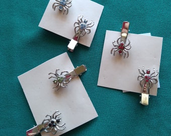 HairClips 2 pc, Spider, Vintage barrette, 90s Bling Spider hairclips, Bo-Ho, Hippie, Classic, Preppy, Rockabilly NOS (New Old Stock)