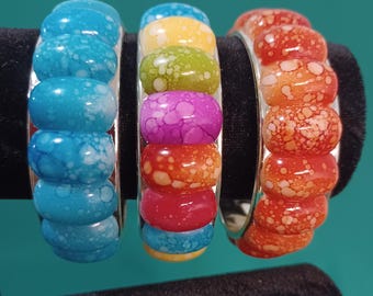 Vintage Colorful Bohemian Bangle Bracelets, Set of 3 Stackable, New old stock, Boho, Hippie, Classic, Gift for Her