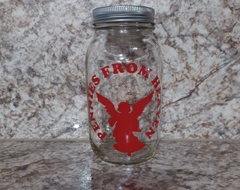 Personalized Pennies From Heaven Mason Jar Bank, Angel Coin Jar