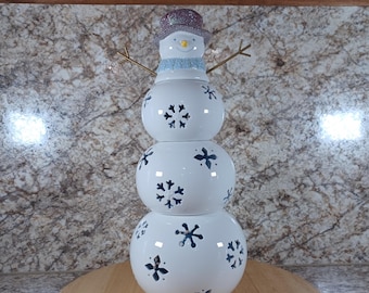 Ceramic Snowman Votive Candle Holders, 14" H Stackable Candle Holder, Shabby Chic, Boho, Country Cottage, Farmhouse