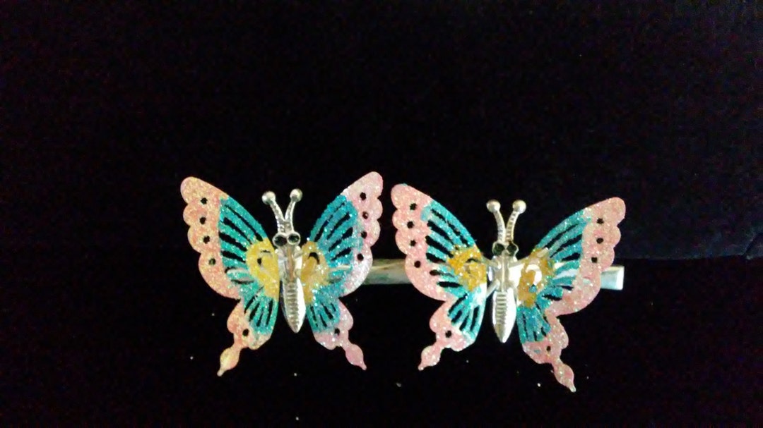 Butterfly Clips,moving Wings 1990's 1 Pair, Butterfly Clips, Vintage