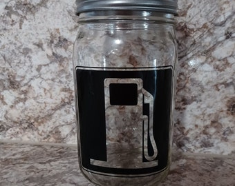Personalized Gas Fund Mason Jar Bank, Change Storage, Fund Jar, Piggy Bank, Adult coin bank, Boho Hippie, Coin Jar