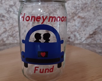 Personalized Honeymoon Fund Mason Jar Bank, Wedding Gift, Boho