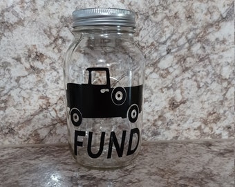 Personalized Truck Fund Mason Jar Bank, Coin Storage, Boho