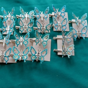 Butterfly Clips,moving wings 90&#39;s 1 pair,Turquoise Butterfly clips, Vintage Butterfly Clips, 90&#39;s hair clips,Rockabilly,Pin-Up,Bo-H0,Hippie,