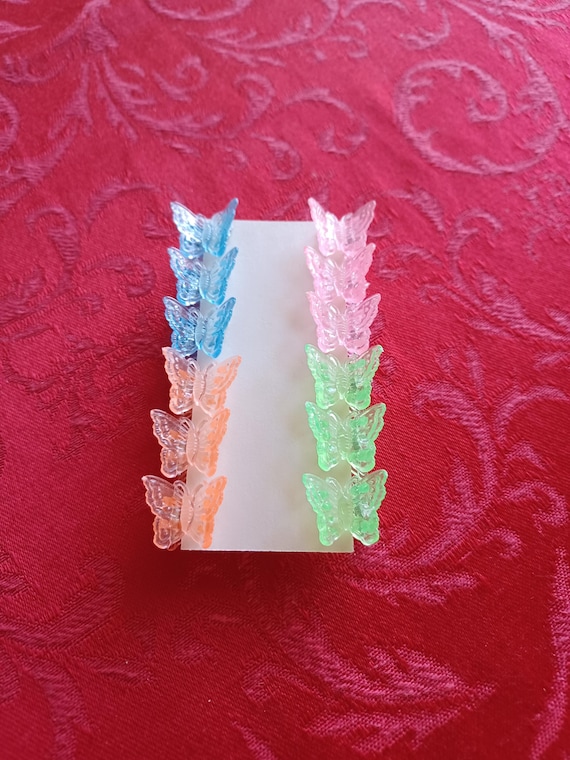 Butterfly clips 12 pc set 3/4"x3/4", 1990s butterfly clips, multi-color spring clips, 90's accessories, vintage Barrett set,Gift for Her