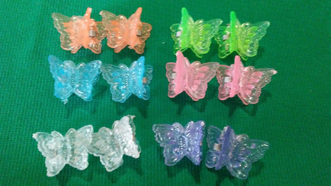 Butterfly clips 12 pc set 3/4&quot;x3/4&quot;, 1990s butterfly clips, multi-color spring clips, 90&#39;s accessories, vintage Barrett set,Gift for Her