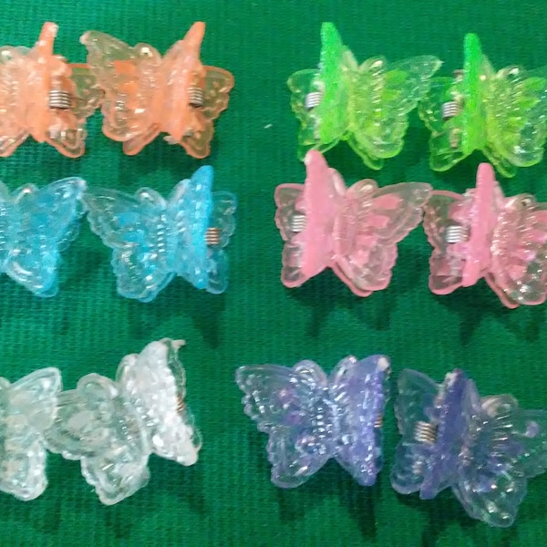Butterfly clips 12 pc set 3/4"x3/4", 1990s butterfly clips, multi-color spring clips, 90's accessories, vintage Barrett set,Gift for Her