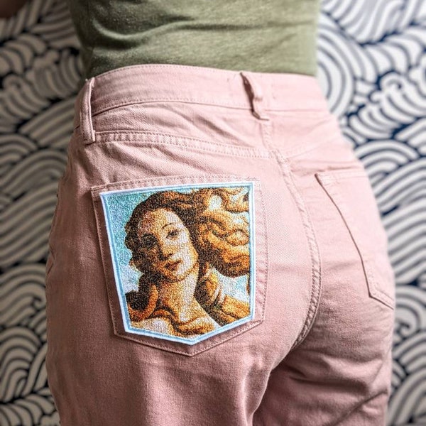 Patch de poche, Sandro Botticelli La Naissance de Vénus point sur patch pour poches, poche jeans, patch jeans, jeans maman, grandes poches