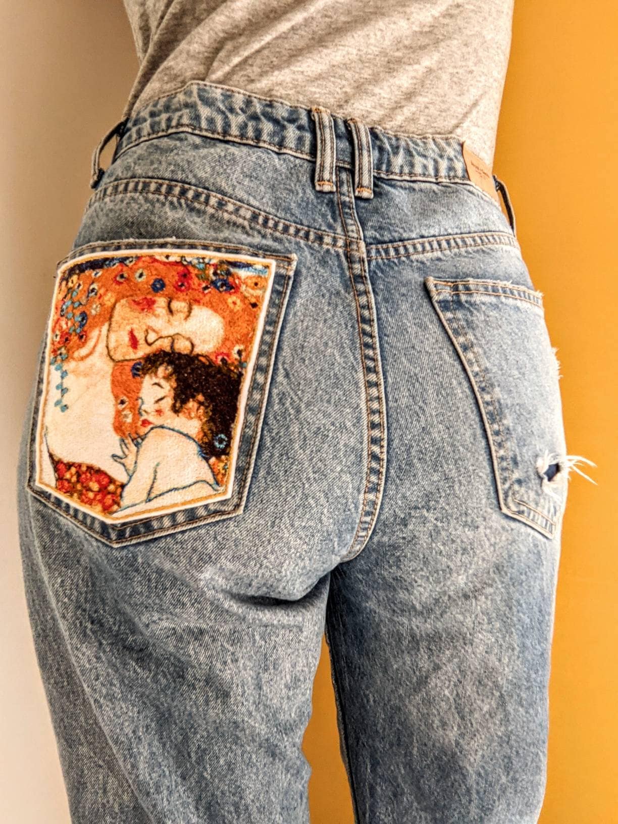 Pocket Patch, Gustav Klimt Mother and Child, Stitch on Patch for Pockets,  Jeans Pocket, Jeans Patch 