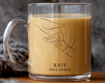 Personalized NICU Nurse Mug – Custom Clear Glass Coffee Mug for Neonatal Nurses – Thoughtful Gift for NICU Staff or Nurse Grad