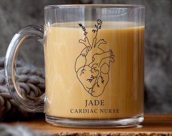 Cardiac Nurse Glass Mug – Personalized Clear Coffee Mug with Heart Line Art – Custom Gift for Cardiology Nurses, Techs, & Cardiac Care RNs