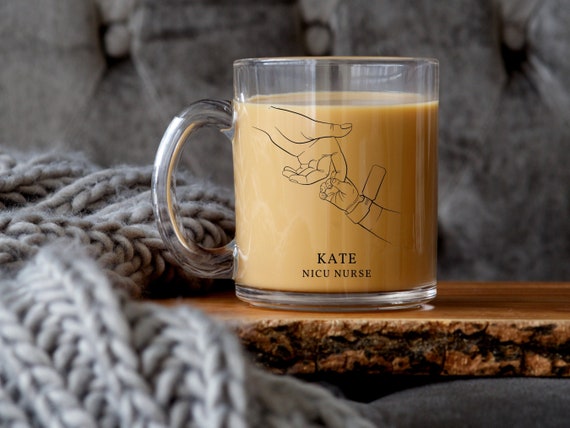 Personalized NICU Nurse Mug – Custom Clear Glass Coffee Mug for Neonatal Nurses – Thoughtful Gift for NICU Staff or Nurse Grad