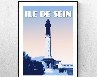 AFFICHE Ile De Sein - Le phare - Bleue