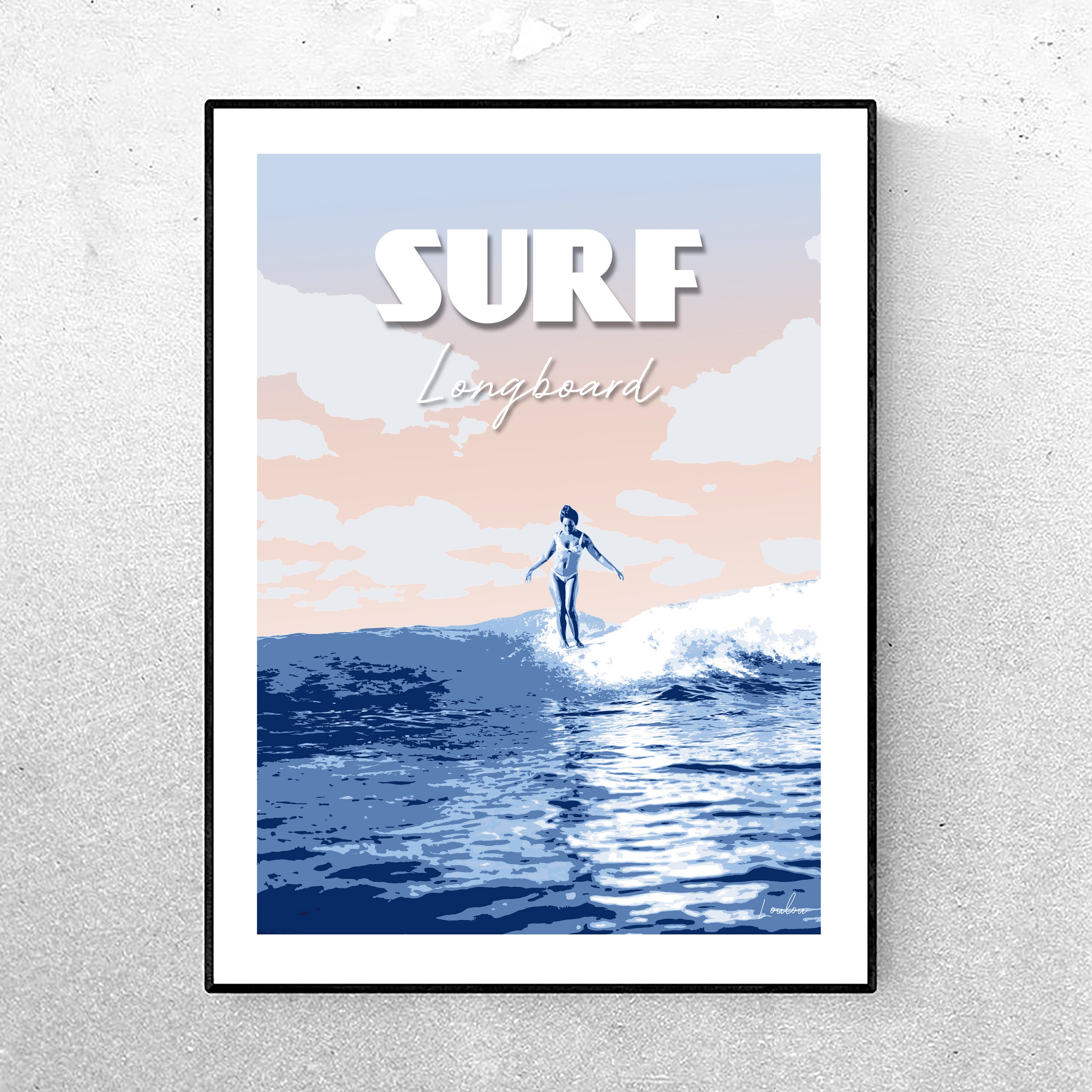 Affiche Surf Longboard - Bleue