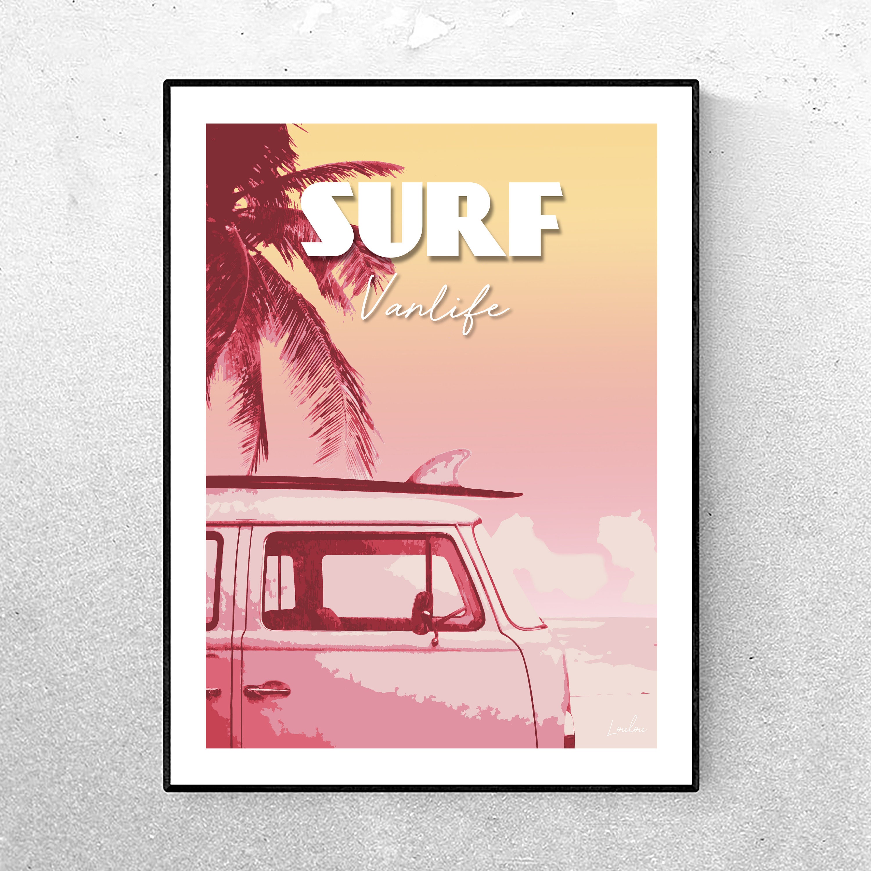 Affiche Surf Vanlife - Rose