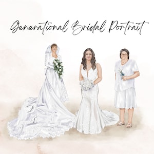 Personalized Bride and Mother Portrait Art, Mother of Bride Custom Wedding Gift, Marriage Gift, Mom and Daughter Drawing, Generation Wedding