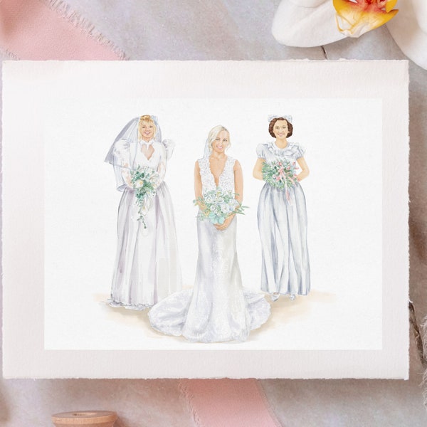 Kundenspezifisches Hochzeitsportrait von Generationen. Personalisierte Mutter der Braut Geschenk. Mutter und Braut Hochzeit Portrait. Handgemaltes Portrait