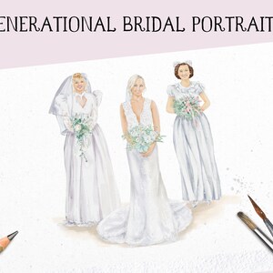 Custom Generations wedding portrait. Personalized Mother of the Bride Gift. Mother and Bride Wedding Portrait. Hand-painted Portrait