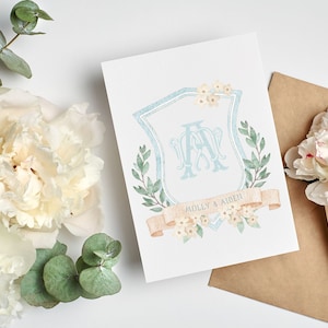 Wedding Crest, Regency Era Wedding Watercolor Clipart, Romantic Fairytale wedding Crest, Watercolor Wedding Crest, Semi Custom Wedding Crest