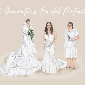 Personalized Bride Mom Grandmother Portrait Art, Mother, Grandma, 3 Generations Custom Print, Mother of Bride Gift, Mom Daughter Drawing