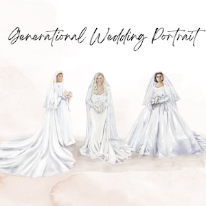 Custom Generations wedding portrait. Personalized Mother of the Bride Gift. Mother and Bride Wedding Portrait. Hand-painted Portrait