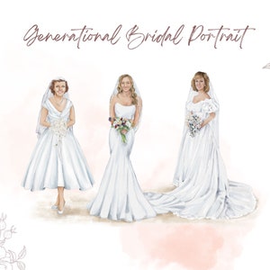 Watercolor Wedding Painting, Custom Wedding Portraits, Generational Wedding Gift, Painting from Photo, Mom Daughter Drawing, MOB Gift