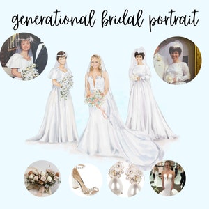 Custom Generations wedding portrait. Personalized Mother of the Bride Gift. Mother and Bride Wedding Portrait. Hand-painted Portrait