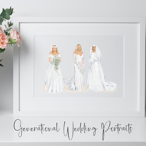 Custom Generations wedding portrait. Personalized Mother of the Bride Gift. Mother and Bride Wedding Portrait. Hand-painted Portrait