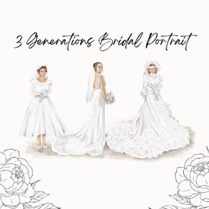 Custom Generations wedding portrait, Personalized Mother of the Bride Gift. Mother and Bride Wedding Portrait. Hand-painted Portrait