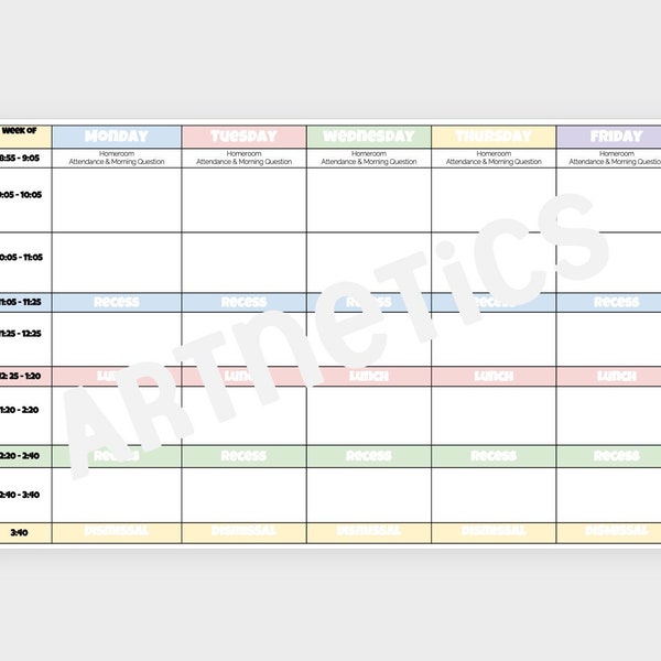 Editable Weekly Planner Template for Teachers / Elementary Teacher 5 Period Planner / Digital Download