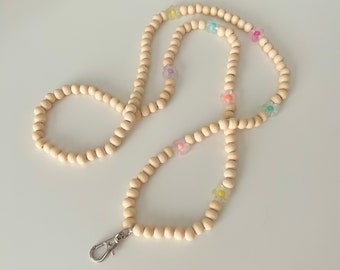 Drewniany koralikowy smycz / brelok dla nauczycieli, pielęgniarek, studentów-nauczycieli / Drewniane i silikonowe koraliki / Możliwość personalizacji